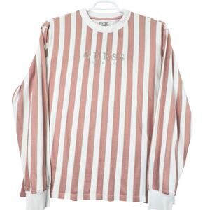 Guess‎ Los Angeles Retro Striped Top Pink White Men M Long Sleeve Y2K Spell Out